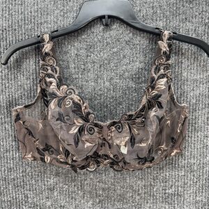 Soma 38DD Bra Sensuous Lace Sheer Underwire Unlined Embroidered Brown Taupe